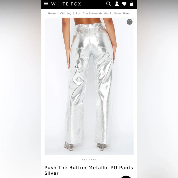 NWT White Fox Push The Button Metallic PU Pants Silver - Picture 2 of 6